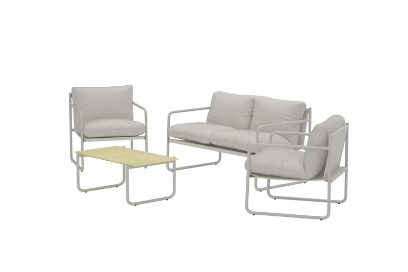 Soffgrupp Thassos 2-sits Soffa + 2 Fåtöljer med bord Utomhus - Beige - Utemöbler - Loungemöbler - Soffgrupp utomhus