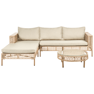Soffgrupp utomhus med Bord 4-Sits Calasetta Högervänd Konstrotting - Beige - Utemöbler - Loungemöbler - Soffgrupp utomhus