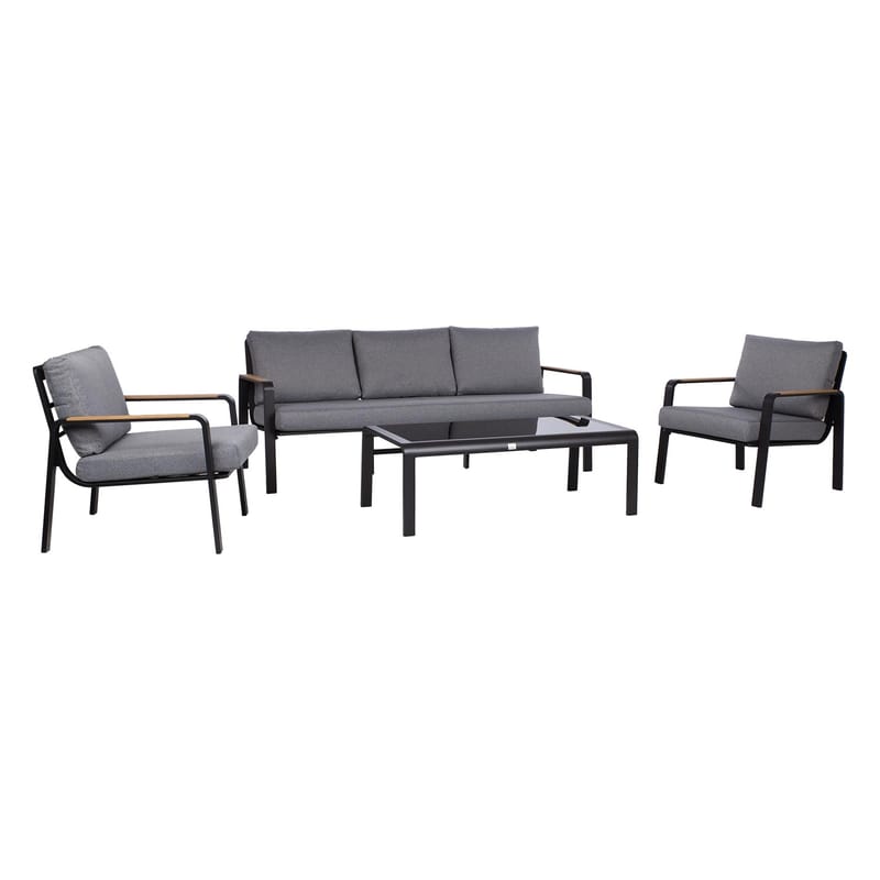 Trädgårdsmöbelgrupp Lona bord, soffa och 2 stolar, Grå / svart