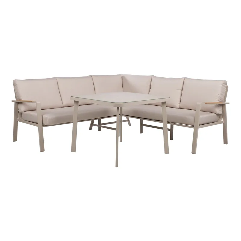 Trädgårdsmöbelgrupp Upland bord och hörnsoffa, Beige