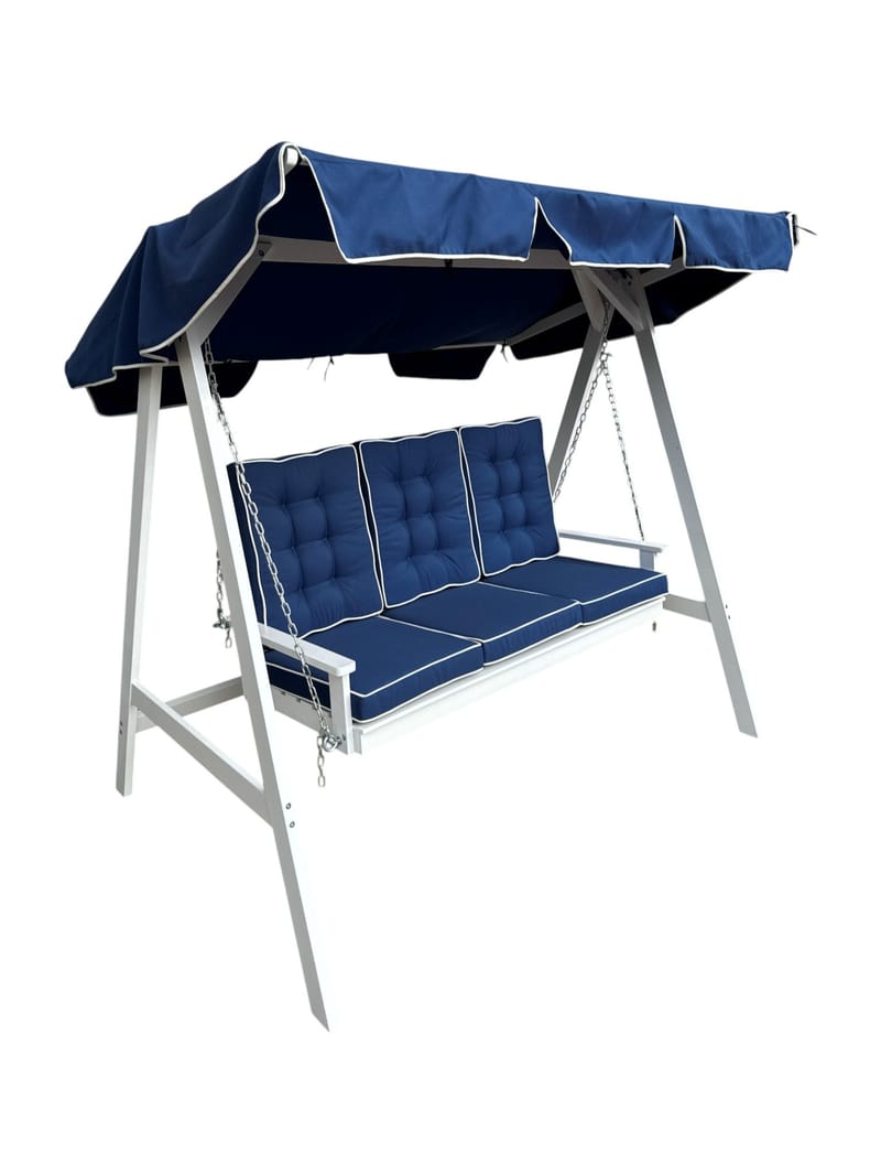 Landet Hammock Gungsoffa med tak i akacia trä inklusive dynor 195x125x159 - Blå / Vit - Utemöbler - Utesoffa - Hammock