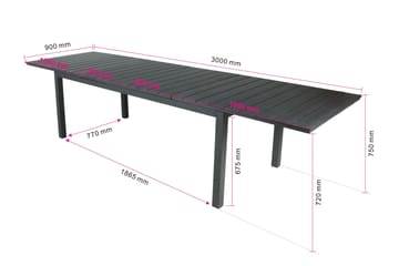 Tunis Rektangulärt Stort Förlängningsbart Matbord utomhus 205/305x90 cm i metall plast - Svart - Utemöbler - Utebord & trädgårdsbord - Matbord utomhus