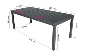 Tunis Rektangulärt Stort Förlängningsbart Matbord utomhus 205/305x90 cm i metall plast - Svart - Utemöbler - Utebord & trädgårdsbord - Matbord utomhus