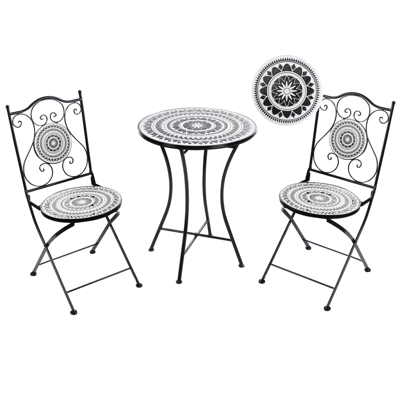 Caféset utomhus Fällbar Comiso Järn, Svart/Vit