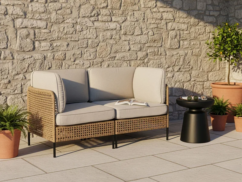 Soffa utomhus 2-Sits Omegana Konstrotting - Beige/Svart - Utemöbler - Balkong - Balkongmöbler - Soffa balkong