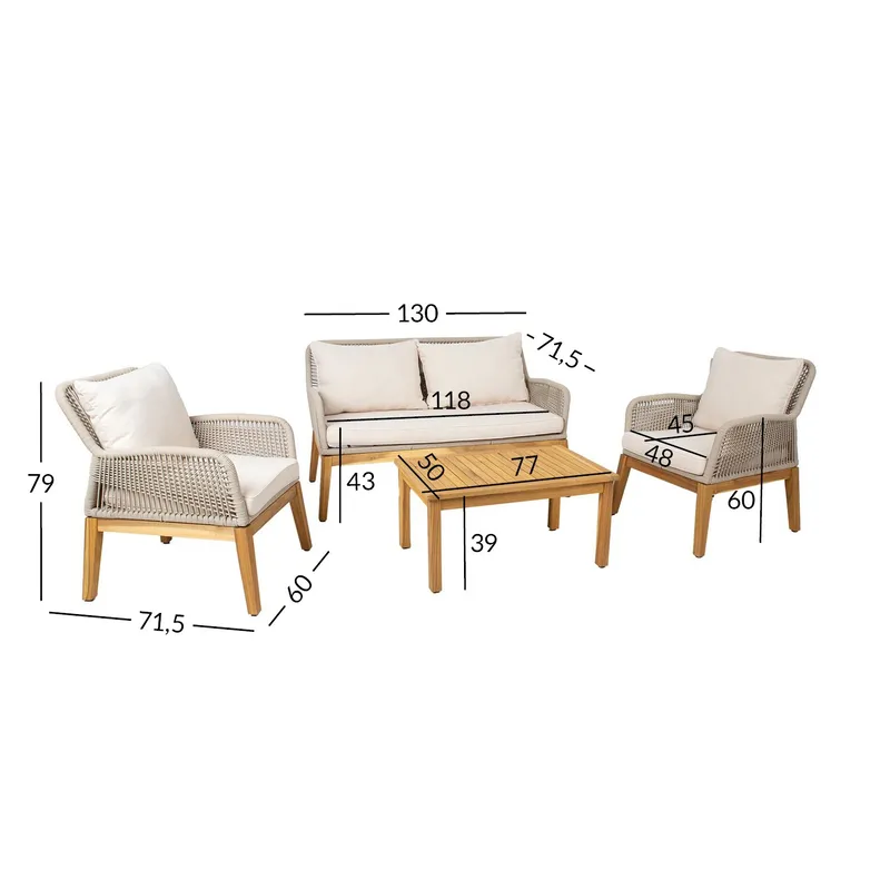 Trädgårdsmöbelset Florida bord, soffa och 2 fåtöljer - Beige - Utemöbler - Balkong - Balkongmöbler - Balkonggrupp & balkongset