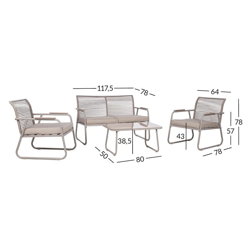 Trädgårdsmöbelset Macos bord, soffa och 2 stolar - Beige - Utemöbler - Balkong - Balkongmöbler - Balkonggrupp & balkongset