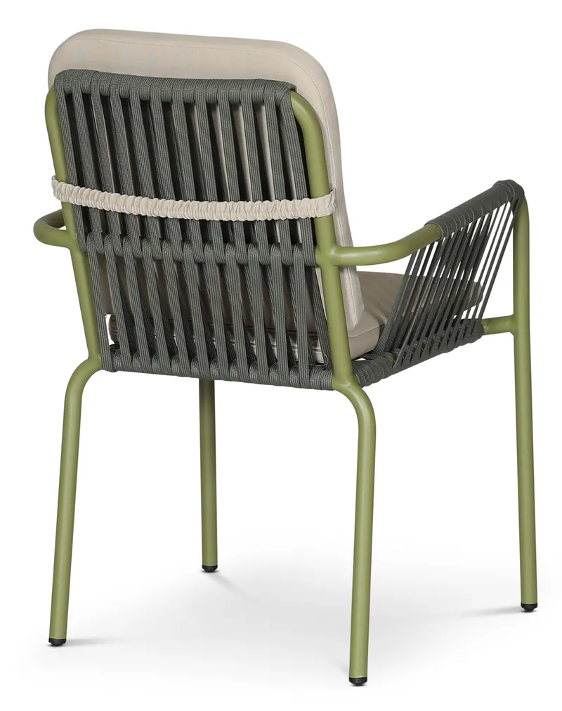 Utestol stapelbar grön med beige dyna - Lincoln - Grön och beige - Utemöbler - Balkong - Balkongmöbler - Balkongstol