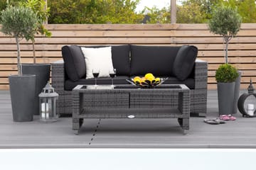 Bahamas Liten loungegrupp utomhus - Soffgrupp till balkong 2-sits - Litet loungeset utemöbler - - Grå / Svarta dynor - Utemöbler - Loungemöbler - Soffgrupp utomhus