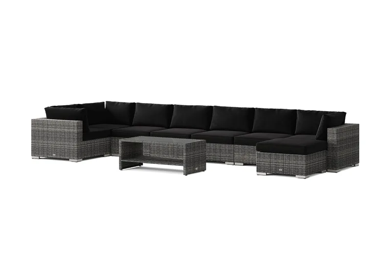 Bahamas U-formad utomhus loungegrupp 8-sits med vändbar divan och bord med hylla, Grå