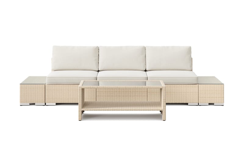 Bahamas utesoffa 3-sits med bord med hylla - Beige - Utemöbler - Loungemöbler - Soffgrupp utomhus