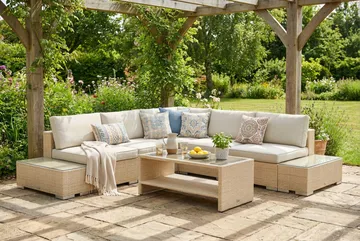 Bahamas utomhus hörnsoffa 5-sits vändbar med öppet avslut och bord med hylla - Beige - Utemöbler - Loungemöbler - Soffgrupp utomhus