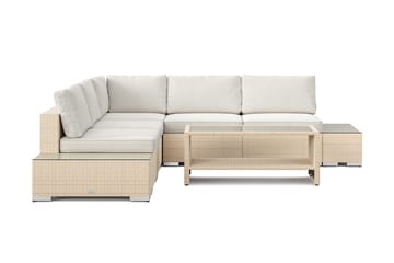 Bahamas utomhus hörnsoffa 5-sits vändbar med öppet avslut och bord med hylla - Beige - Utemöbler - Loungemöbler - Soffgrupp utomhus