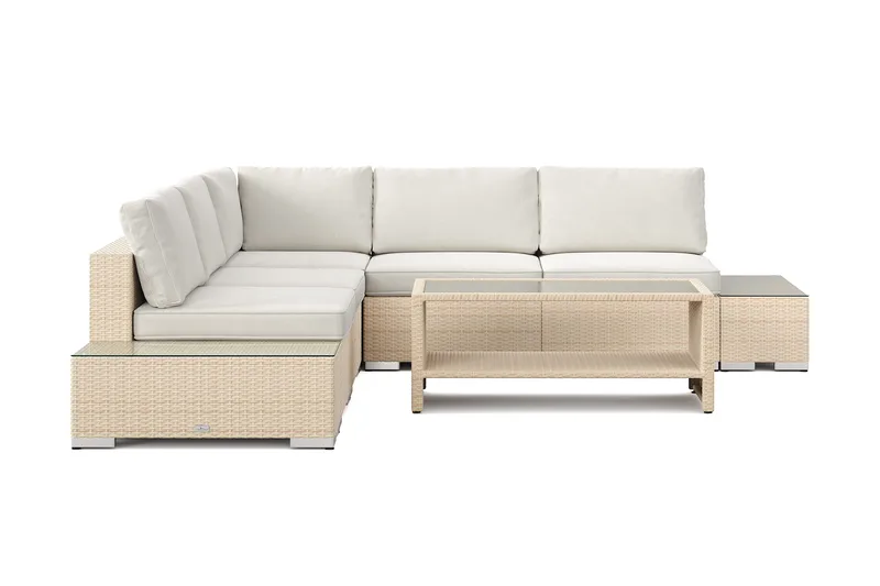 Bahamas utomhus hörnsoffa 5-sits vändbar med öppet avslut och bord med hylla - Beige - Utemöbler - Loungemöbler - Soffgrupp utomhus