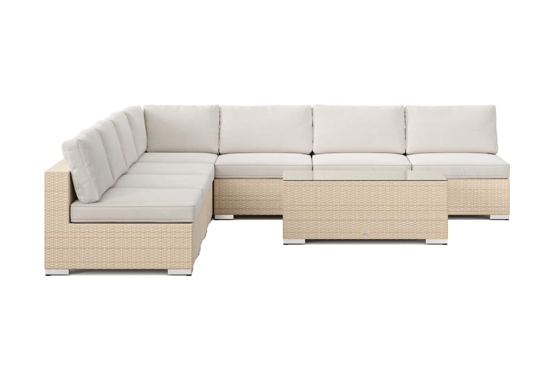 Bahamas utomhus hörnsoffa 7-sits vändbar med öppet avslut och bord - Beige - Utemöbler - Loungemöbler - Soffgrupp utomhus