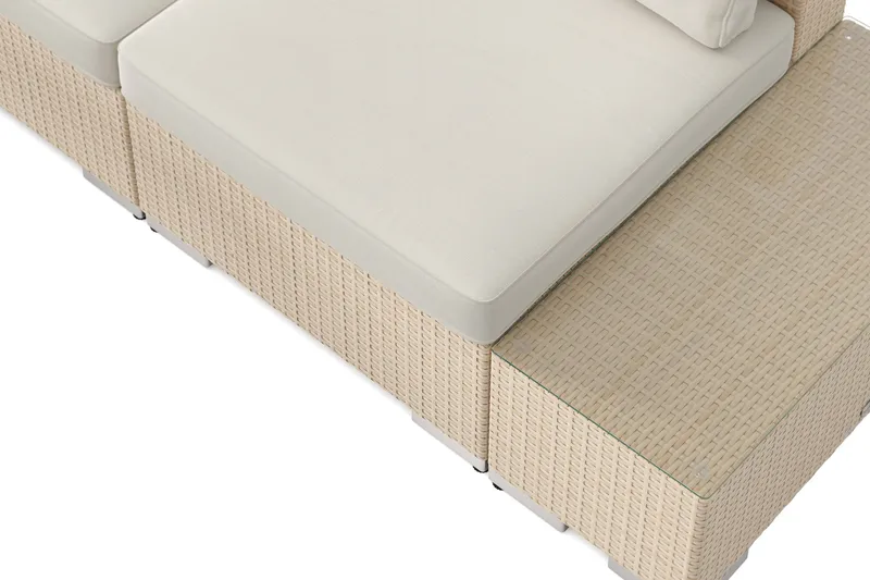 Bahamas utomhus hörnsoffa 7-sits vändbar med öppet avslut och bord med hylla - Beige - Utemöbler - Loungemöbler - Soffgrupp utomhus