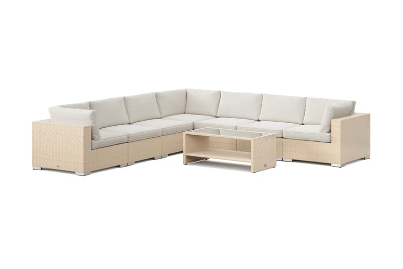 Bahamas utomhus hörnsoffa 7-sits vändbar och bord med hylla, Beige