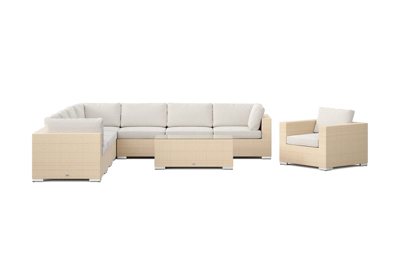 Bahamas utomhus hörnsoffa 8-sits vändbar med fåtölj och bord - Beige - Utemöbler - Loungemöbler - Soffgrupp utomhus