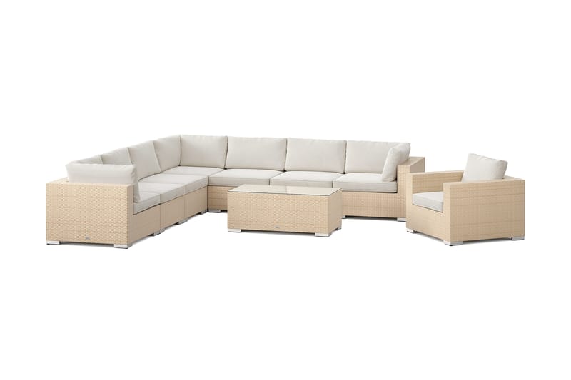 Bahamas utomhus hörnsoffa 8-sits vändbar med fåtölj och bord, Beige