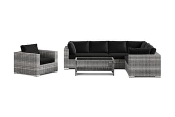 Bahamas utomhus L-soffa höger 7-sits med fåtölj och bord med hylla - Grå - Utemöbler - Loungemöbler - Soffgrupp utomhus