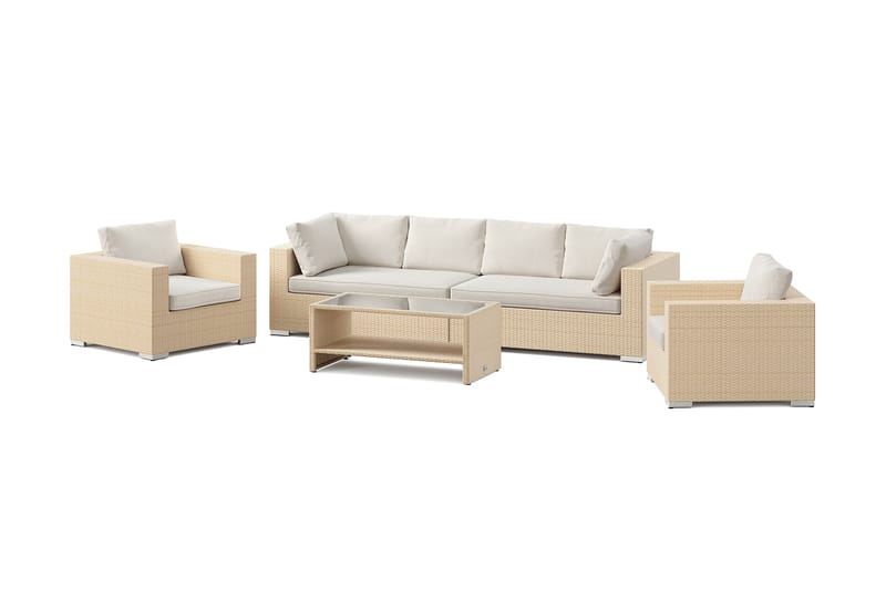 Bahamas utomhus soffgrupp 6-sits med två fåtöljer och bord med hylla, Beige