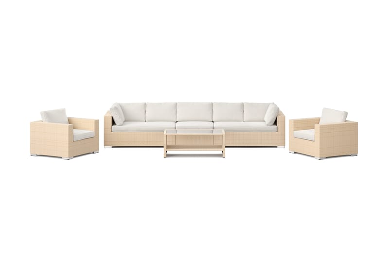 Bahamas utomhus soffgrupp 7-sits med två fåtöljer och bord med hylla - Beige - Utemöbler - Loungemöbler - Soffgrupp utomhus