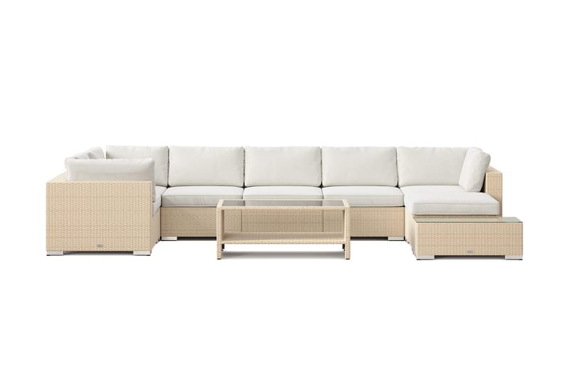Bahamas utomhus U-soffa 7-sits vändbar divan med öppet avslut och bord med hylla - Beige - Utemöbler - Loungemöbler - Soffgrupp utomhus