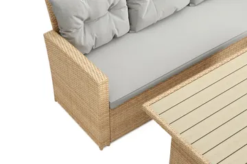 James 5-sits Högervänd Loungegrupp Utomhus – Soffgrupp med ljusgrå dynor och bord i konstrotting - Ljusgrå / Beige - Utemöbler - Loungemöbler - Soffgrupp utomhus
