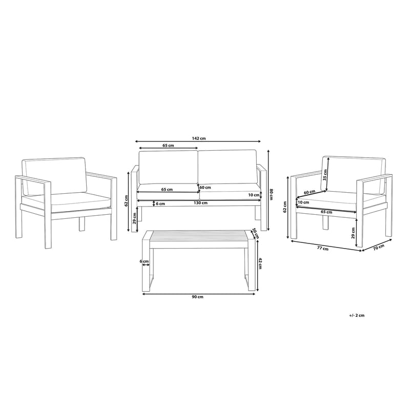 Tirrena Loungegrupp Utomhus 90 cm - Grå - Utemöbler - Loungemöbler - Loungegrupp & Loungeset