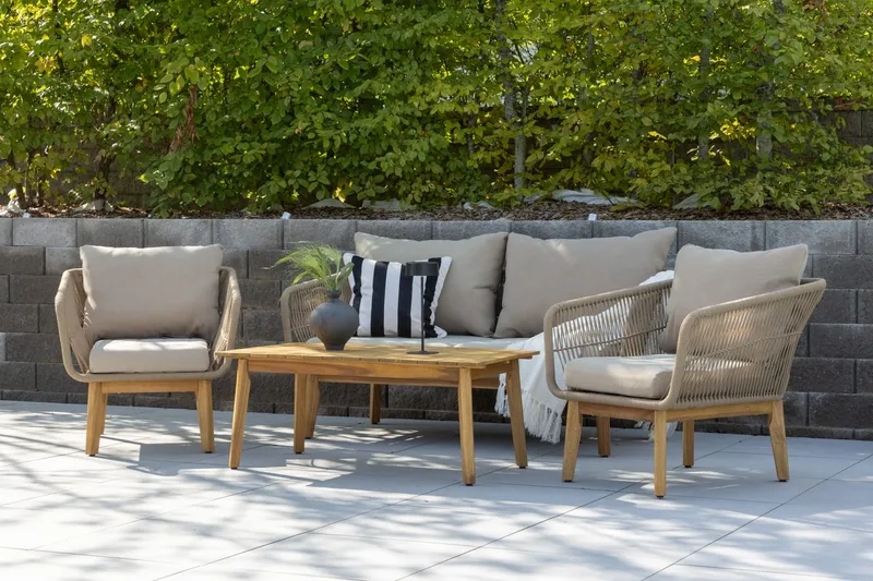Soffgrupp Chania 2-sits Soffa + 2 Fåtöljer med bord Utomhus, Brun