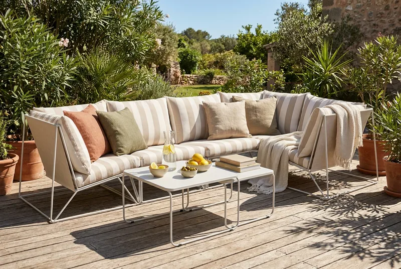Usteryd utomhus hörnsoffa 5-sits vändbar - Beige/Striped - Utemöbler - Loungemöbler - Soffgrupp utomhus