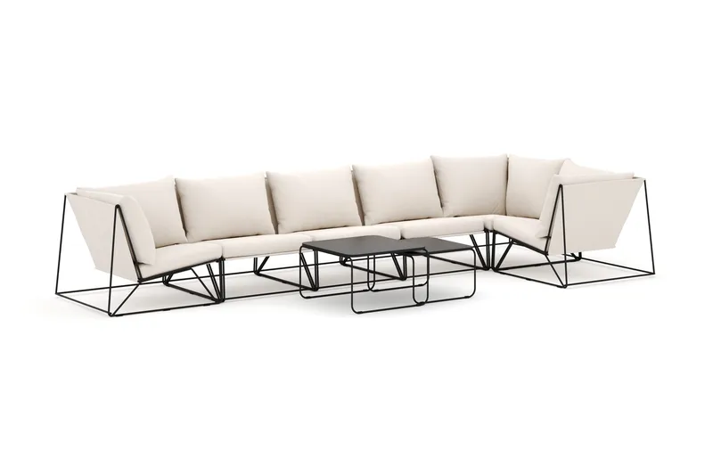 Usteryd utomhus hörnsoffa 6-sits vändbar, Svart/Beige