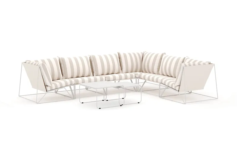 Usteryd utomhus L-soffa 6-sits vändbar, Beige/Striped