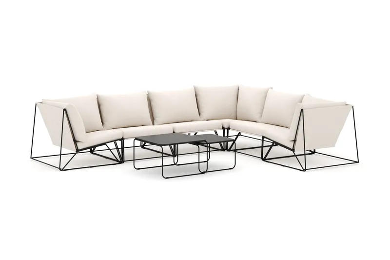 Usteryd utomhus L-soffa 6-sits vändbar, Svart/Beige