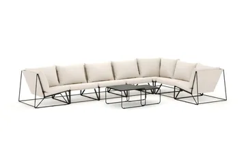 Usteryd utomhus L-soffa 7-sits vändbar - Svart/Beige - Utemöbler - Loungemöbler - Soffgrupp utomhus