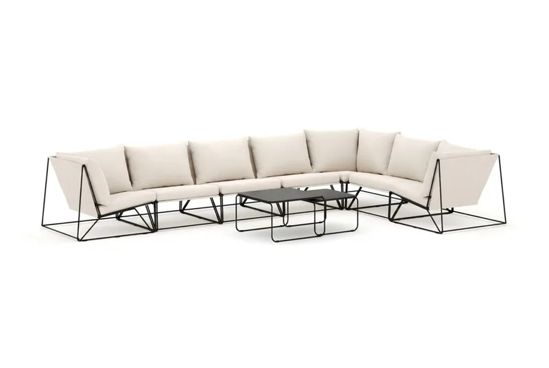 Usteryd utomhus L-soffa 7-sits vändbar - Svart/Beige - Utemöbler - Loungemöbler - Soffgrupp utomhus