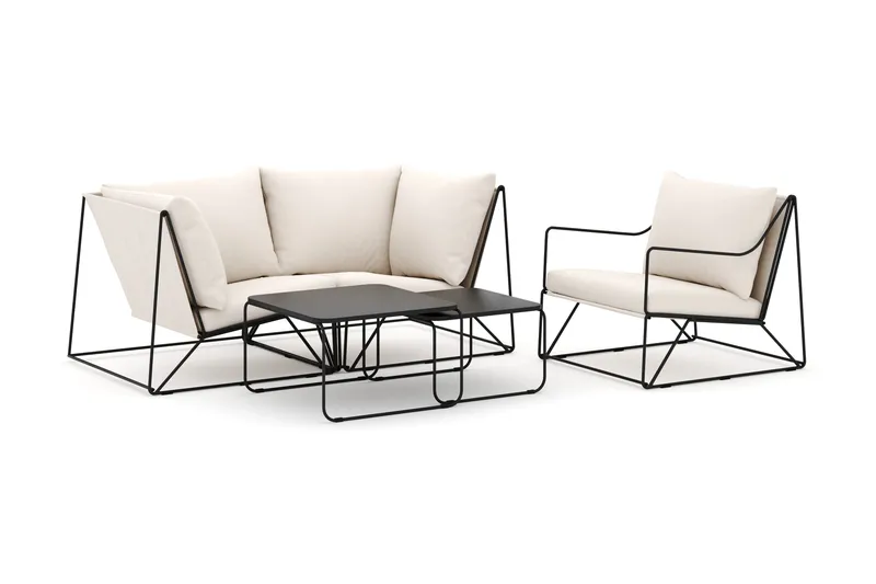 Usteryd utomhus rak 3-sits soffa med fåtölj, Svart/Beige