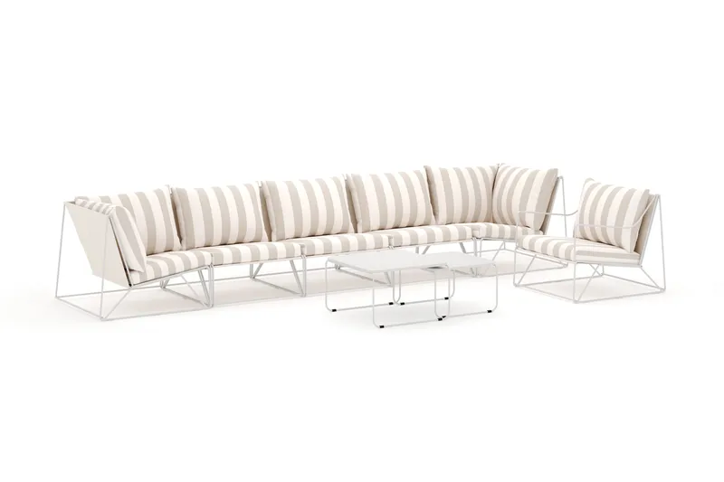 Usteryd utomhus rak 6-sits soffa med fåtölj, Beige/Striped