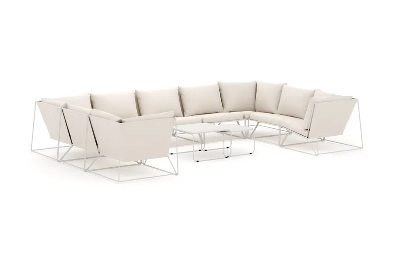 Usteryd utomhus U-soffa 9-sits med stängt avslut, Beige/Beige
