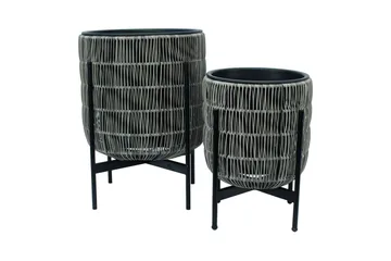 Wicker Blomkruka på stativ 30x30xH38 cm Grå - Utemöbler - Övrigt utemöbler - Tillbehör utomhus - Utomhuskrukor