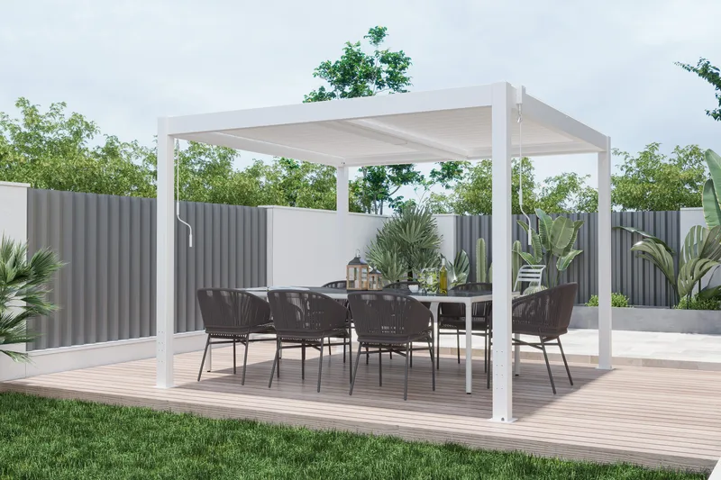 Pergola | Öppningsbart lamelltak | 3x3 m | Vit