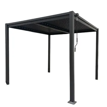 Pergola 3x3 m med lamelltak | Grå stålpergola för uteplats - Mörkgrå - Utemöbler - Solskydd - Pergola