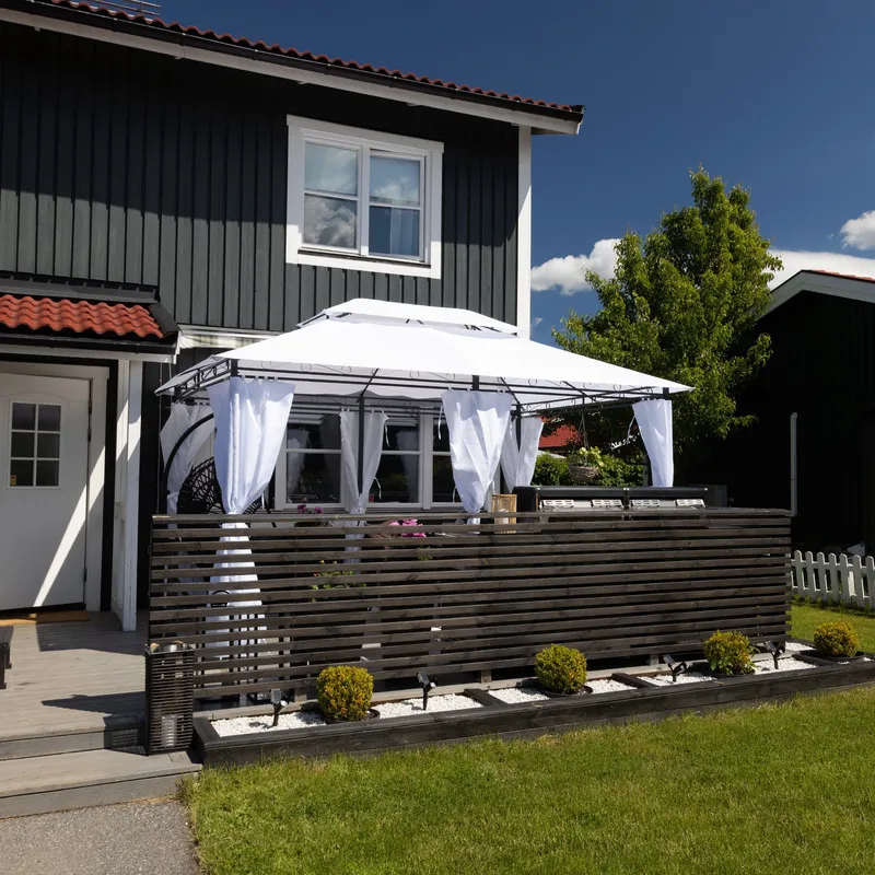 Paviljong 4x3m med väggar | Vit - Utemöbler - Solskydd - Paviljong - Komplett paviljong