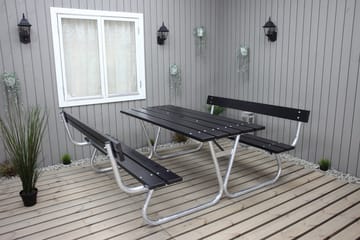 Picknickset Stabil Metall Ryggstöd ingår - Svart - Utemöbler - Utebord & trädgårdsbord - Picknickbord & bänkbord