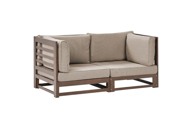 2-sitssoffa Trani Mörkt trä/grått/beige, Mörkt trä/grått/beige