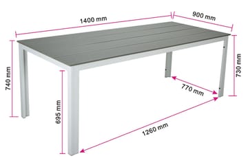 Tunis Rektangulärt Matbord utomhus 140x90 cm i plast och metall - Grå/Vit - Utemöbler - Utebord & trädgårdsbord - Matbord utomhus