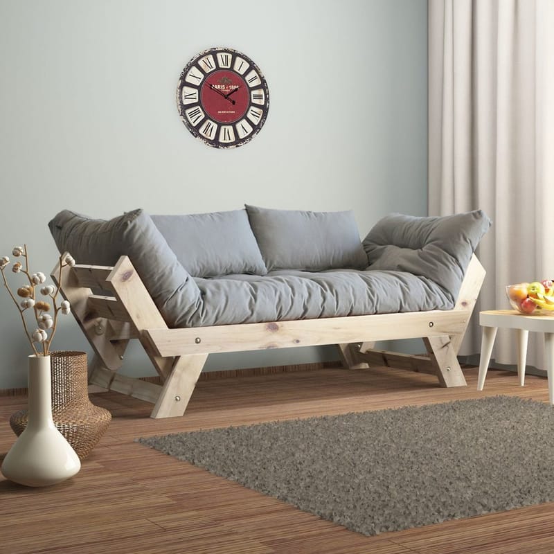 Zylar 2-sits Fällbar Bäddsoffa i Tyg med Träram, Grå|Beige