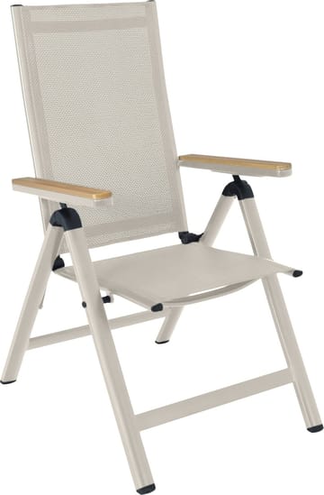Reglerbar positionsstol i beige textilene med trälook | Svea - Utemöbler - Utestol & trädgårdsstol - Positionsstol