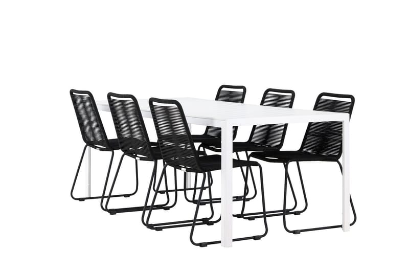 Break Matbord Utomhus 90x205 cm med 6 Lindos Stapelstol Svart - Utemöbler - Utegrupp - Matgrupp utomhus