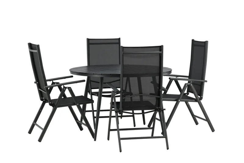 Break Matgrupp Utomhus Rund 120cm + 4 Break Positionsstol, Svart